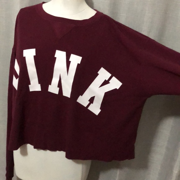 VS PINK-OverSized Crop Waffle LongSleeve-Classic Logo-Sz L-Maroon/White-EUC - Picture 5 of 15